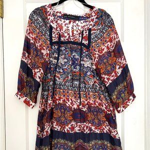 Zara Silk Colorful, Patterned Dress